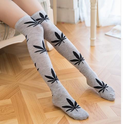 Kinky Cloth Socks Gray / Black Weed Thigh High Socks