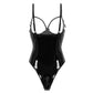 Leather Open Breast Cup Thong Bodysuit