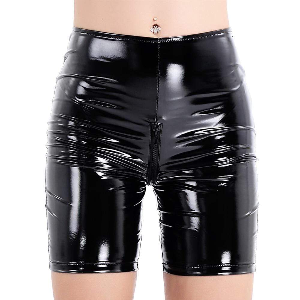 Kinky Cloth 200000367 Wetlook Open Crotch Zipper Tight Shorts