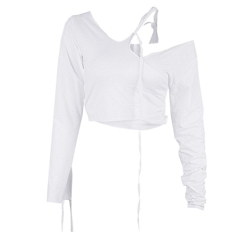 Kinky Cloth White / S White Oblique Shoulder Crop Top