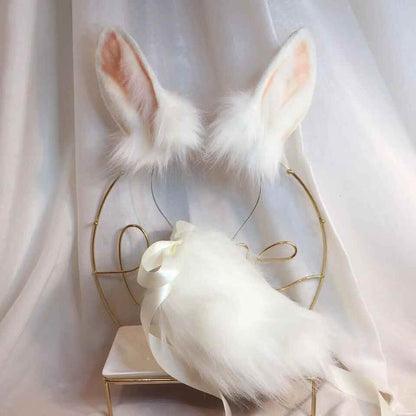 Kinky Cloth 200003991 Hair Hoop & Tail White Rabbit Ear Headwear & Tail