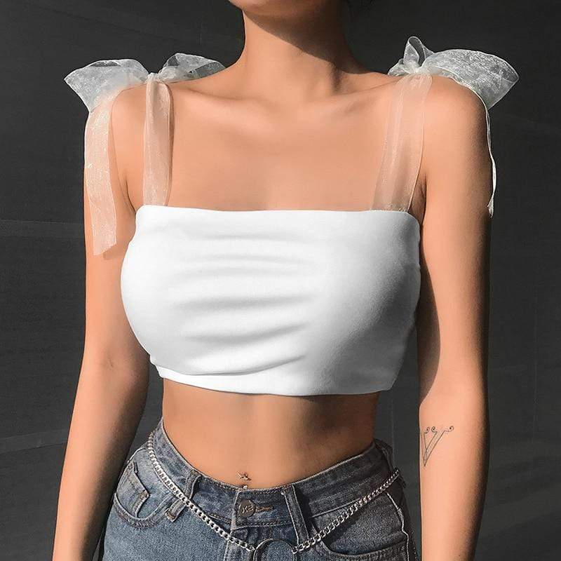 Kinky Cloth 200000790 White Strappy Bow Ribbon Cropped Top