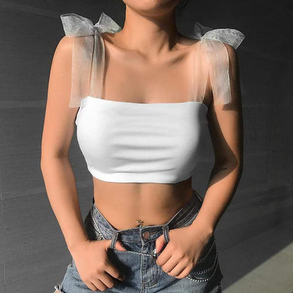 Kinky Cloth 200000790 White / S White Strappy Bow Ribbon Cropped Top