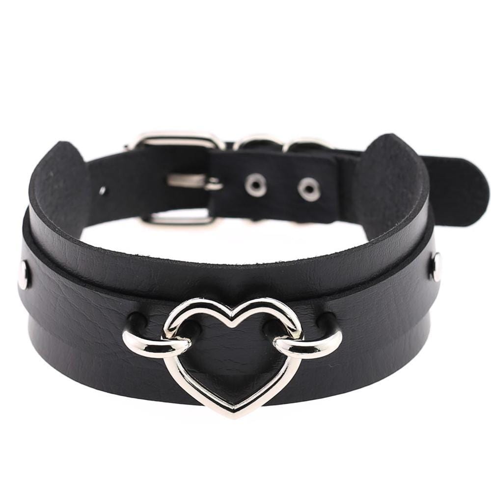 Kinky Cloth Necklace black Wide Band Heart Collar