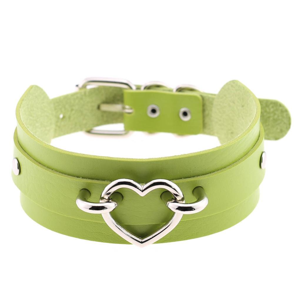 Kinky Cloth Necklace green Wide Band Heart Collar