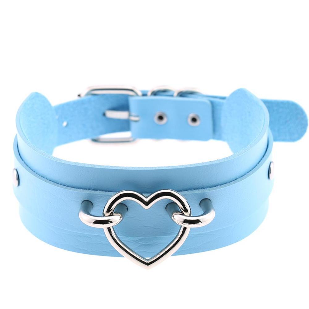 Kinky Cloth Necklace light blue Wide Band Heart Collar