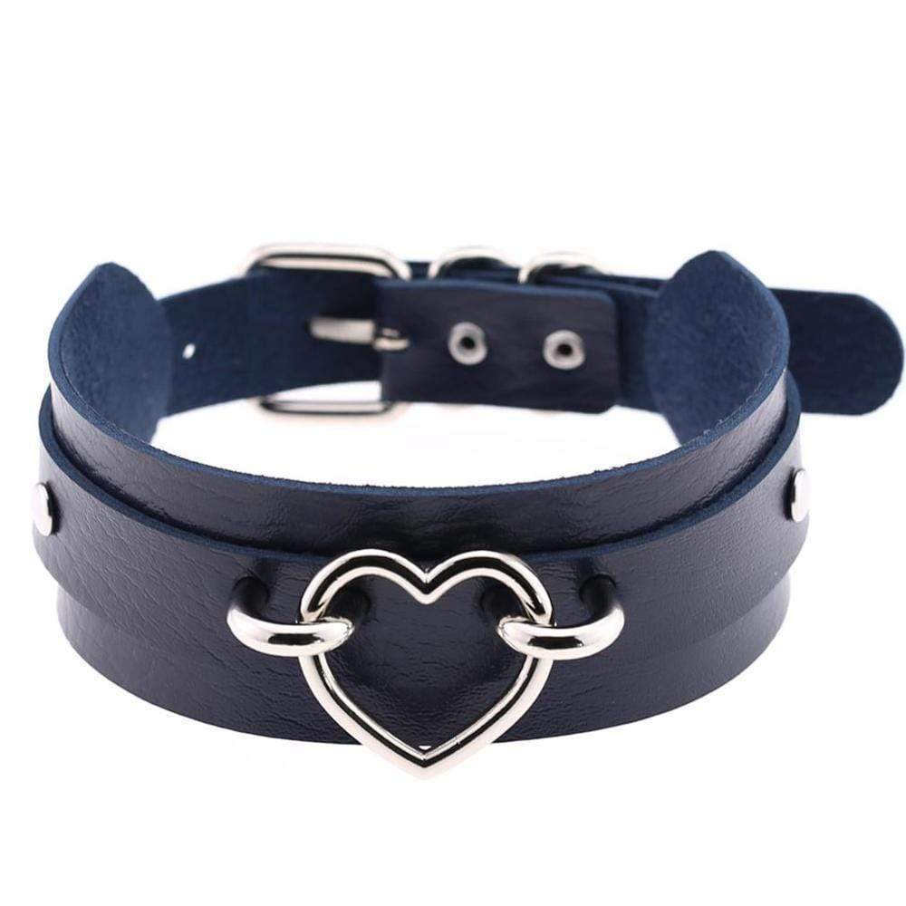 Kinky Cloth Necklace navy Wide Band Heart Collar