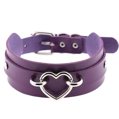 Kinky Cloth Necklace purple Wide Band Heart Collar