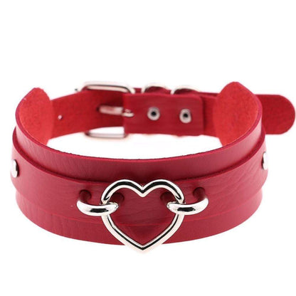 Kinky Cloth Necklace red Wide Band Heart Collar