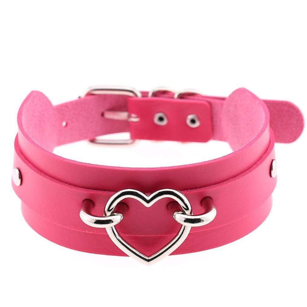 Kinky Cloth Necklace rose red Wide Band Heart Collar