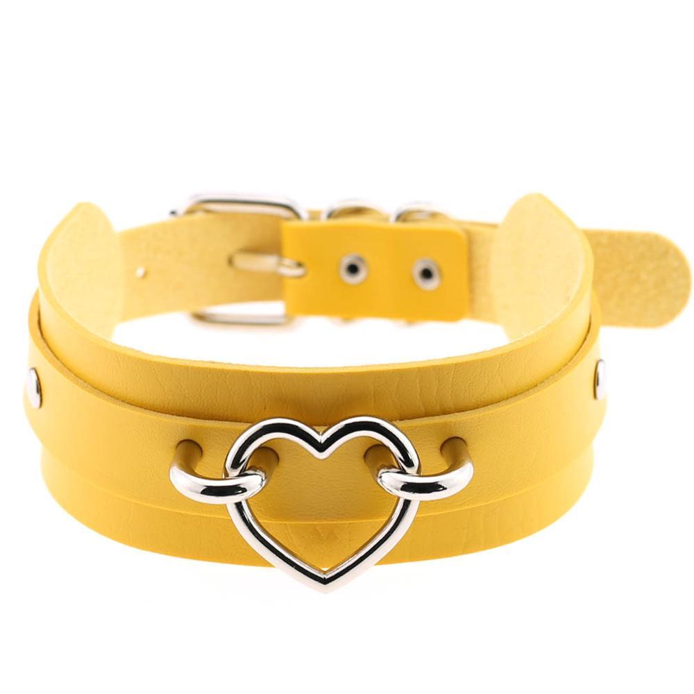 Kinky Cloth Necklace yellow Wide Band Heart Collar