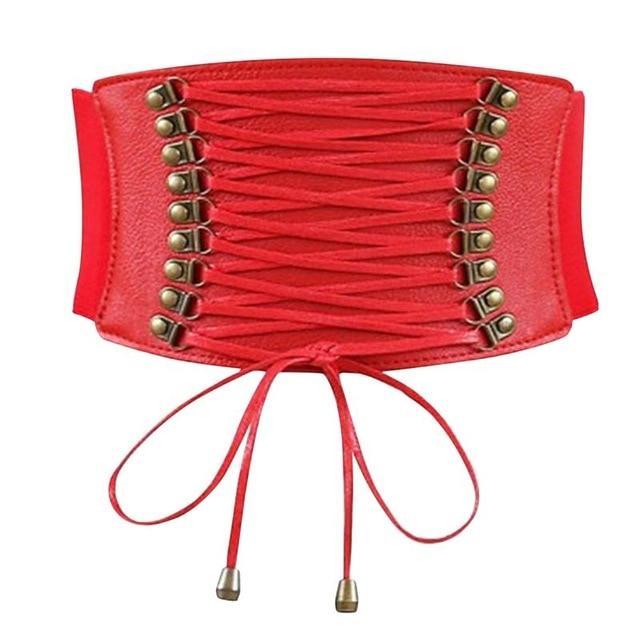 Kinky Cloth Harnesses Red Wide Cummerbund Corset