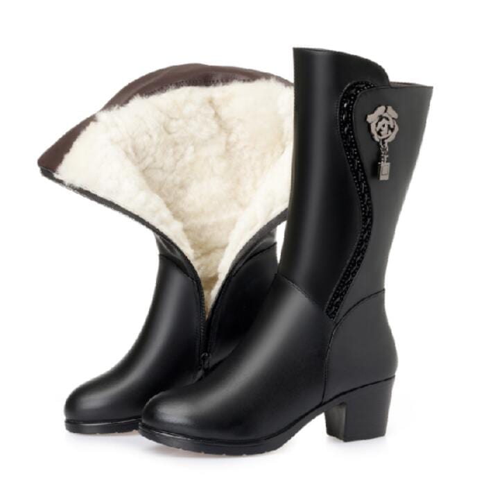 Kinky Cloth Black Wool Lining / 5 Winter Knee High Boots Wool Inside Warm Shoes