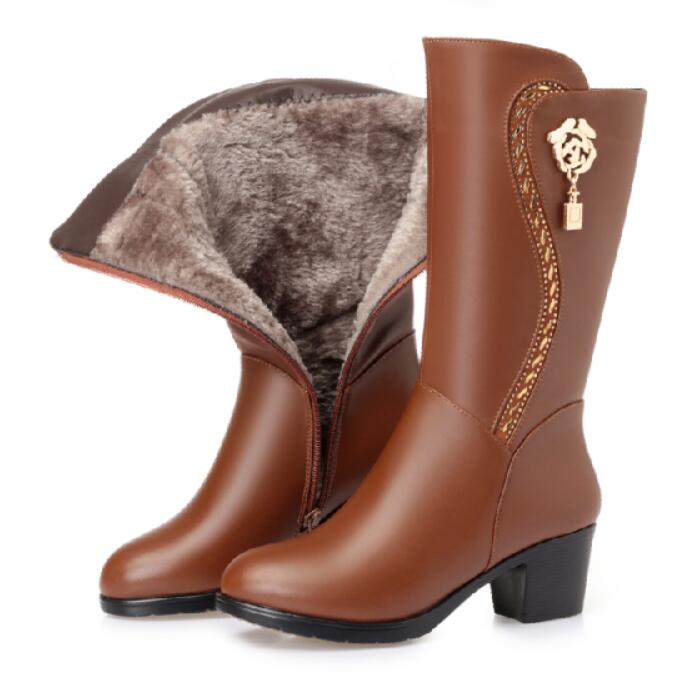 Kinky Cloth Brown Plush Lining / 5 Winter Knee High Boots Wool Inside Warm Shoes