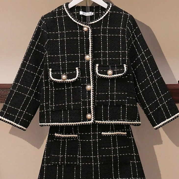 Kinky Cloth Woolen Tweed Coat & Skirt Set