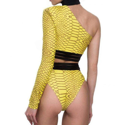 Kinky Cloth Yellow Snake One Shoulder Set