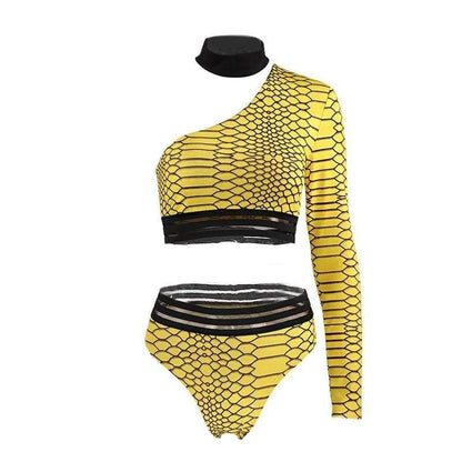 Kinky Cloth Yellow / S Yellow Snake One Shoulder Top Set