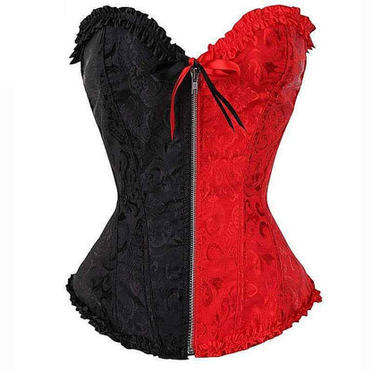 Kinky Cloth 200001885 Half Black Half Red / 4XL Zipper Black & Red Ribbon Corset